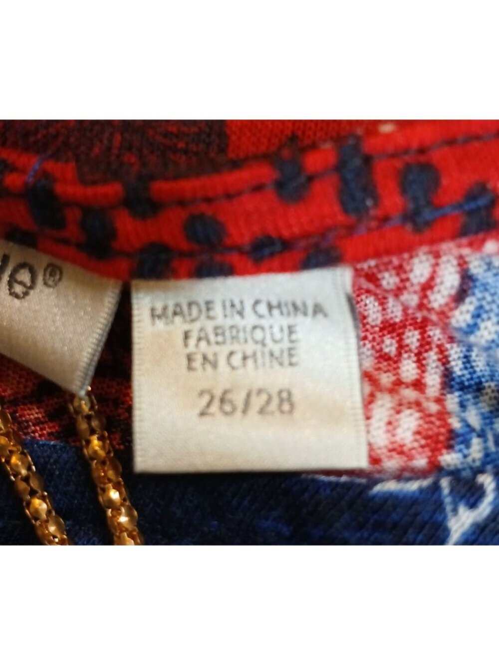 Avenue Size 26/28 Floral Patchwork Top W/ Necklace Red & Blue Short Sleeve #D18 - Picture 4 of 10